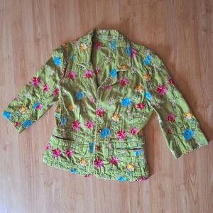 Johnny Was Floral Embroidered Green Jacket Blazer S